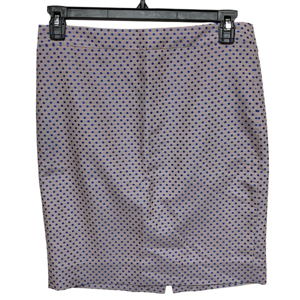 J.Crew Beige & Blue Polka Dot The Pencil Skirt Womens Cotton Blend Size 8‎